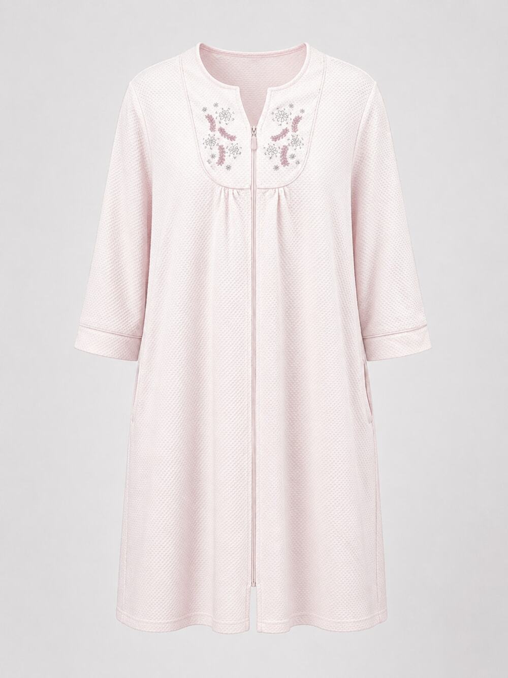 Simply Basic Embroidered Zip Front House Dress Nightgown Pink Medium READ
